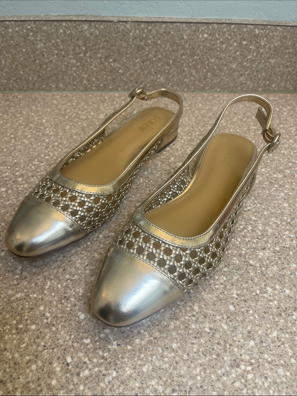 J. Crew gold woven slingback NWOT